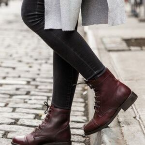 Thursday Boot Co Burgundy Captain Distressed Leather Lace-Up Boots